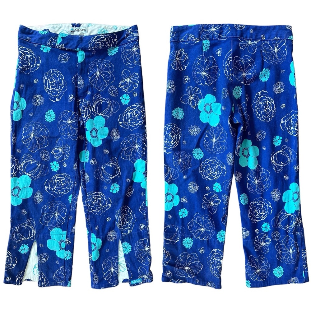Y2K Billabong Blue & White Floral Coastal Low Rise Capris Coconut Ankle Pants 3